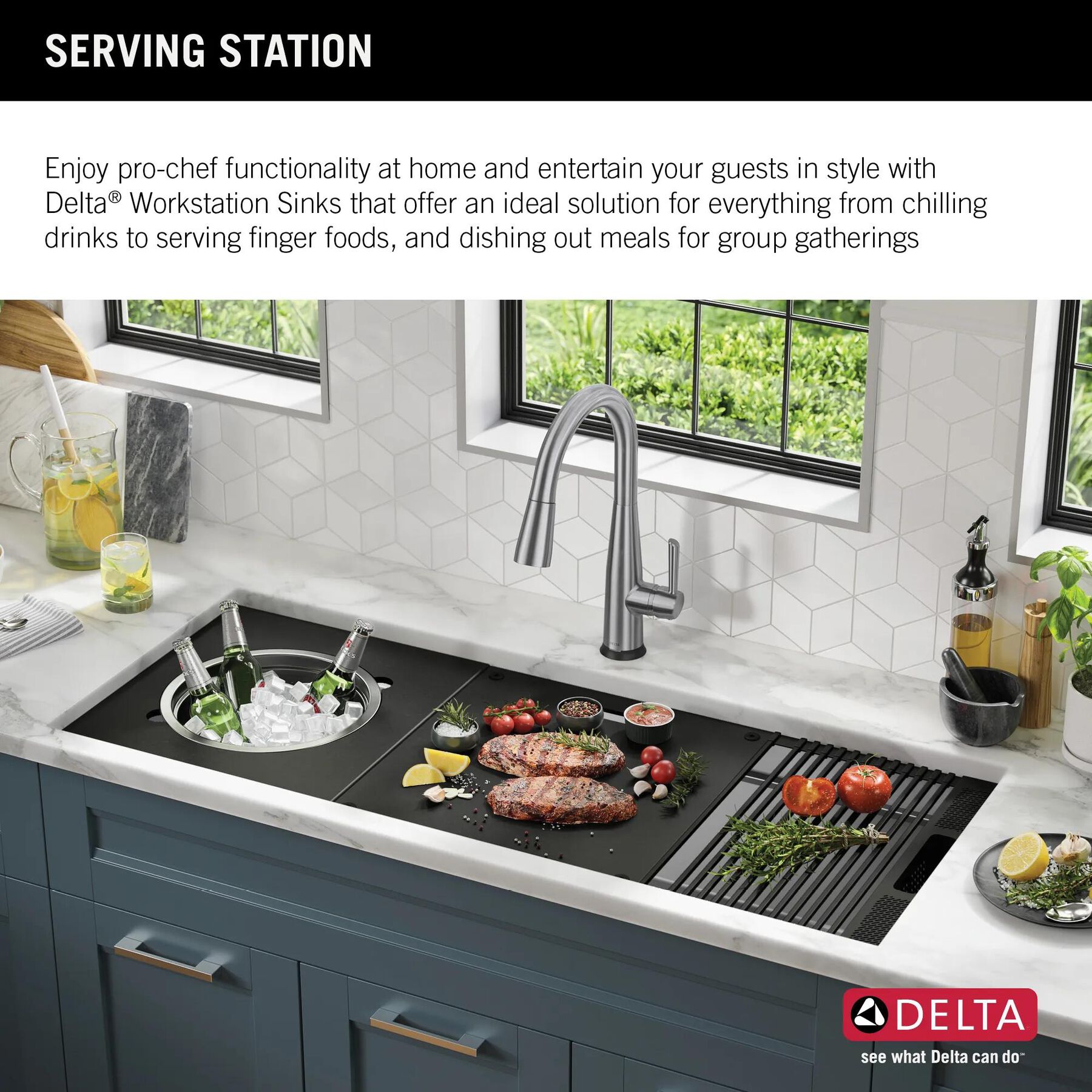45&rdquo; Workstation Undermount Single Bowl 16 Gauge Stainless Steel Kitchen Sink with 2-Tier&nbsp;WorkFlow&trade; Ledge and Accessories
